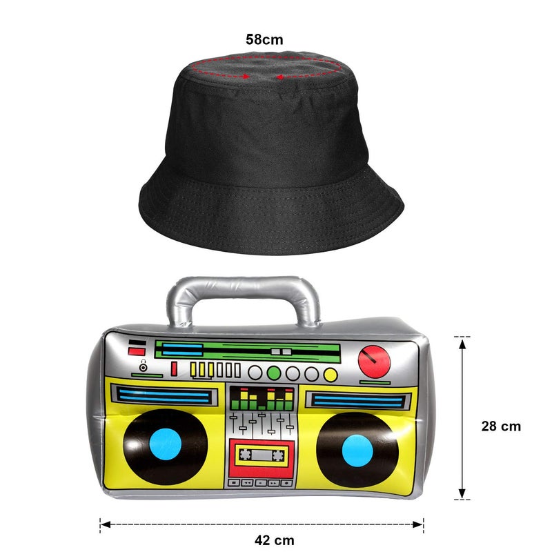 meekoo Halloween 80s/ 90s Hip Hop Costume Kit Rapper Bucket Hat Sunglasses Gold Chain Cosplay Accessories for Men Theme Party(Black) - Image 2